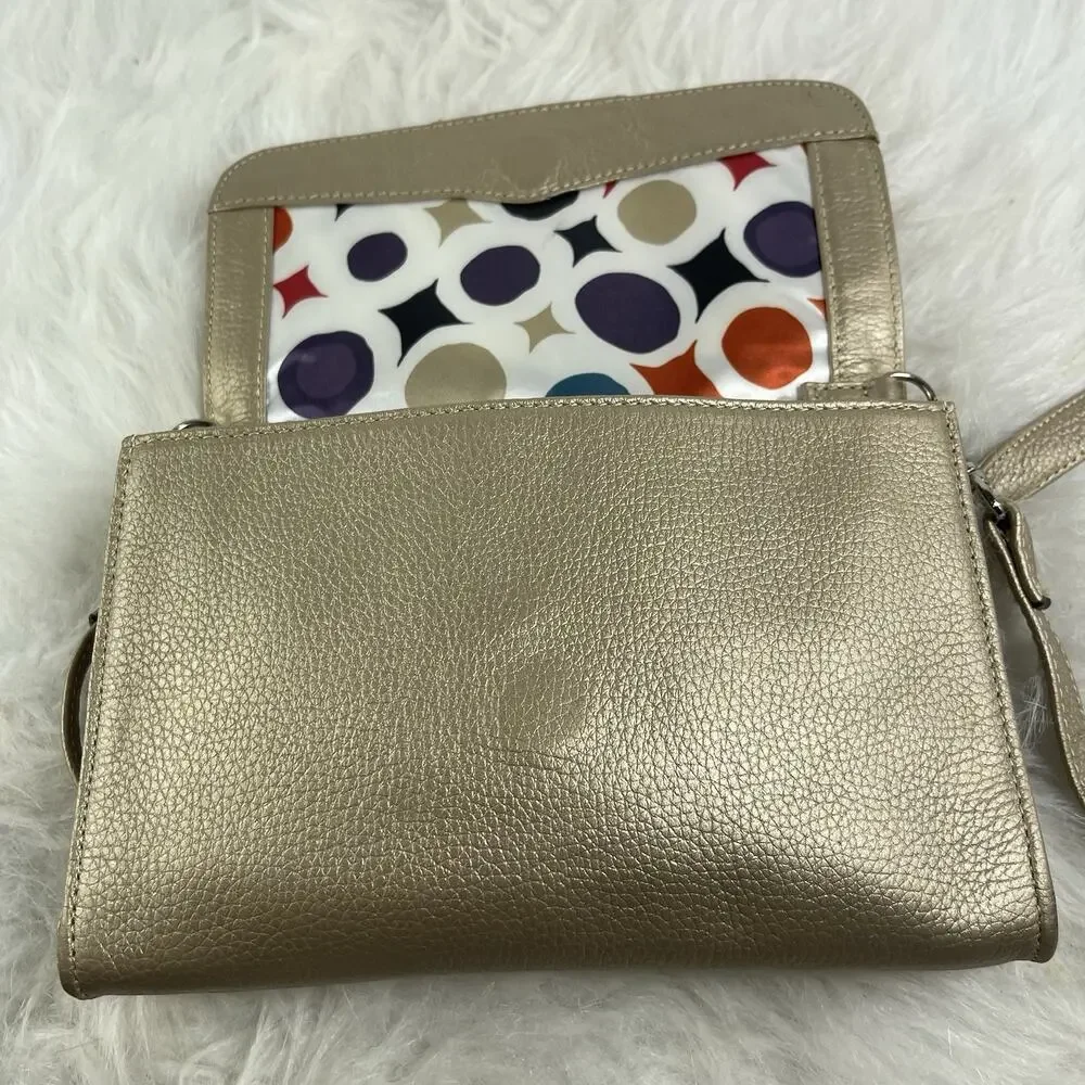 GRACE ADELE Gold Leather Clutch With Leather Flower Crossbody Style